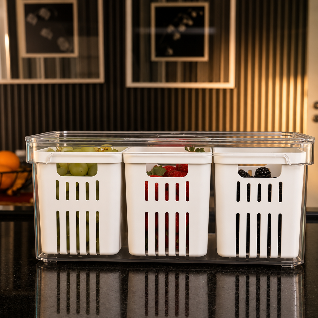 Organizador de Geladeira Clear Fresh 5L com 3 Cestos Transparente