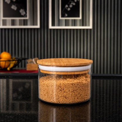 Pote Hermético de Vidro Redondo 450ml com Tampa de Bambu